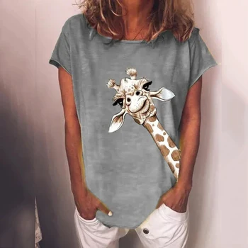 2021 Harajuku Girafa Grafic T Shirt Femei Vara Y2K Pierde O-Gat Maneci Scurte Tee Top Femei Plus Dimensiune Tricou Haine