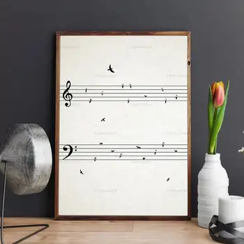 Muzica foaie cu Păsări de Epocă Postere Muzică Arta de Perete Poze Fara rama Panza Pictura Pian Cameră Decor Acasă Printuri