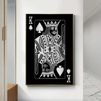 Abstract Argintiu Carti de Joc Rege, Regina, Jack Panza Pictura pe Perete Postere de Arta Cuadros Imagini pentru Club Bar Acasa Decor
