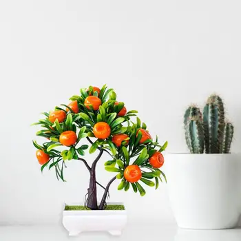 Plastic Artificial Bonsai Copac Portocaliu Faux False, Ghivece de Flori Desktop Decor pentru Gradina Decor Flori Artificiale Decor Acasă