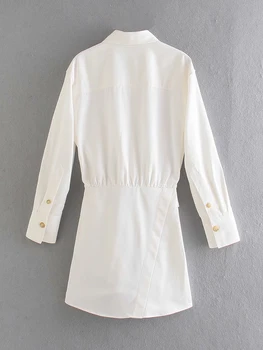 2021 vara alb nou stil European și American buton Rever maneca lunga curea stil camasa, Rochie Mini