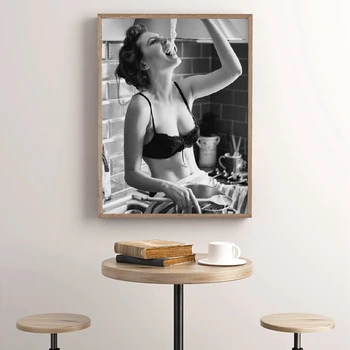 Panza Pictura Spaghete Femeie Poster Paste Moment Carbohidrati Dragoste Fata De Arta De Perete Fite Bucătărie Decor Acasă