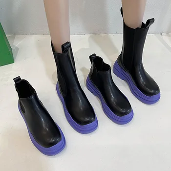 Femeile Chelsea Boot Glezna din Piele PU de Toamna Cizme Scurte Groase Platforma de Moda Pantofi pentru Femei Lady Slip On Casual 2021 Nou de sex Feminin