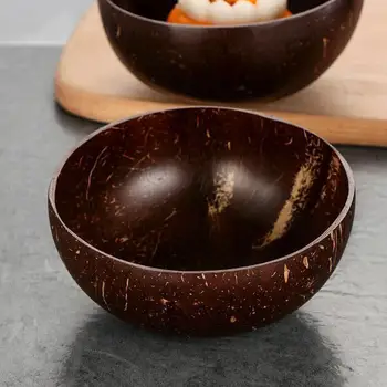 Jurnal Natural coajă de nucă de cocos bol de fructe decor desert recipient salata de fructe bol bol de lemn castron de orez tăiței tacamuri din lemn