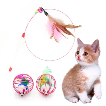 1 buc Pene Jucarie Pisica Stick Pene Bagheta Cu Clopot Teaser Bile Mouse-ul Cușcă de Jucărie din Plastic Artificial Colorate de animale de Companie de Pluș consumabile Instrument