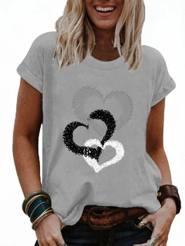 Femei Casual Gât Rotund Plus Dimensiune T-Shirt Pierde Inima Imprimate Bluza Echipajul Gât Tipărite Cămașă cu mânecă Scurtă Topuri