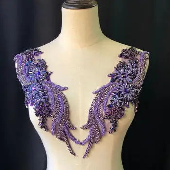 Violet șirag de mărgele aplicatiile, cristal corsetul patch-uri, grele șirag de mărgele aplicatiile pentru couture WK202103
