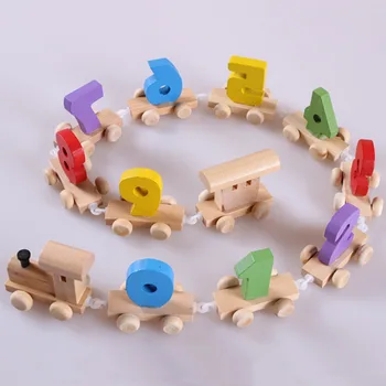 Lemn pentru copii Mici Digitale Tren de Asamblare Combinație Copil de Educație Timpurie de Matematică Cognitive Jucărie din Lemn Bloc