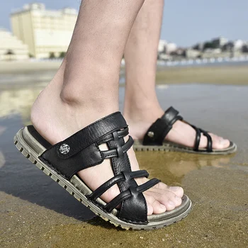 Mens Sandale Din Piele Noua Plaja Barbati Pantofi Casual De Vara In Aer Liber Sandale De Moda Sandale Gladiator Pantofi Pentru Bărbați