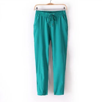 Noi Primăvara și Toamna Casual Poliester Pantaloni pentru Femei Culoare Solidă Stretch Talie Mare Trunchiate Pantaloni Largi de Trening