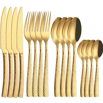 Acoperite de Aur Portabil din Oțel Inoxidabil Tacâmuri Complete de luat Masa, Tacamuri Bucatarie Gadget Seturi de Cină Furculițe Cuțite, Linguri