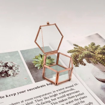 2021 Nou Hexagon Transparentă a Crescut de Aur de Sticla Cutie de Inel de Nunta Geometrice Organizator de Bijuterii 2020 trend