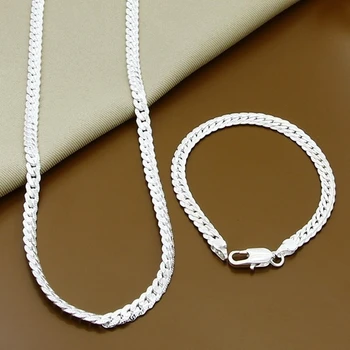 Prețul en-gros de 6MM Plin Lateral Colier Bratara Seturi Argint 925 Seturi de Bijuterii Pentru Femei Barbati de Calitate Superioară