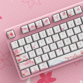 Kawaii PBT Taste Fuji Munte Sakura Roz Tema OEM Cires, Profil cu Cinci Laturi Sublimare pentru Tastatură Mecanică de Gaming