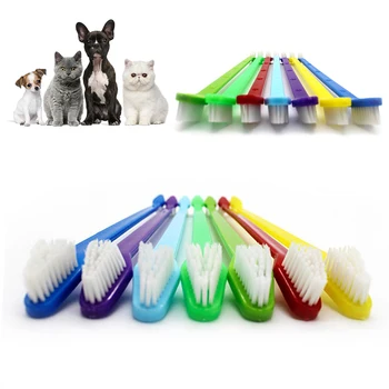 1 BUC Câine de Companie Pisica de Curățare Periuțe de dinți Setați Mâner de Plastic Nylon cu Cap Dublu Curat Dintii de Companie Ingrijire Dinti Consumabile pentru animale de Companie de Culoare Aleatorii
