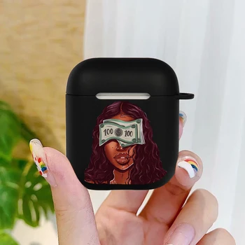A face Bani Nu Prieteni Negru Fată Prințesă de Frumusețe Negru Mat Pentru Aer Păstăi Acoperă Pentru Apple airpod Cazuri Accesorii Cazul