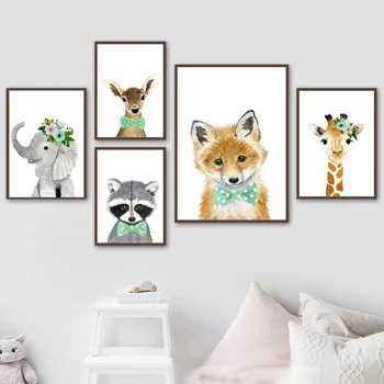 Jungle Animal Leu, Girafa Cerb, Elefant Raton Arta De Perete Panza Pictura Nordică Postere Si Printuri Poza Perete Decor Camera Pentru Copii