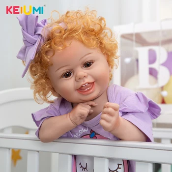 KEIUMI 22 Inch Full Silicon Renăscut Baby Doll Soft Touch 3D-Vopsite Cu fusta Violet Pentru Fete Copilul de Moda Cadouri