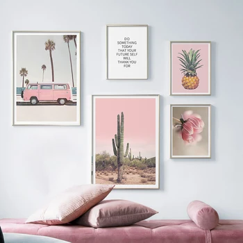 Decor de crăciun Panza Pictura Postere Autobuz Roz Cactus Ananas Arta de Perete de Imagine pentru Camera de zi de Decorare Acasă Deco
