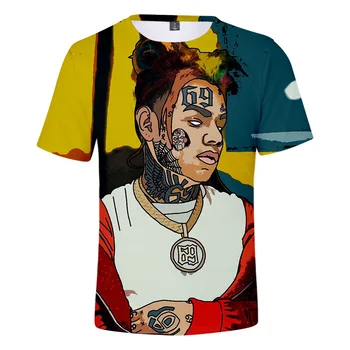 Hip Hop Rapper 69 6ix9ine Tekashi69 3D Imprimate T-Shirt Femei Barbati Moda de Vara O-gat Maneci Scurte Amuzante Tricouri Grafice Tees