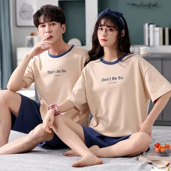 Două Seturi de Pijamale de Vara din Bumbac Minunat Pijamale de Vara pentru Femei coreene Mare Maneci Scurte pantaloni Scurți pentru Bărbați Pijamale Uzura Acasă
