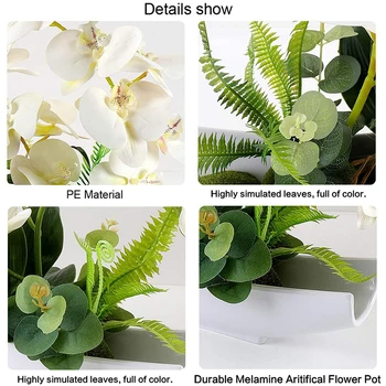 Orhidee, Bonsai, Flori Artificiale, cu Imitatie de Portelan Ghivece de Flori Phalaenopsis Fals Aranjamente Flori pentru Decor Acasă