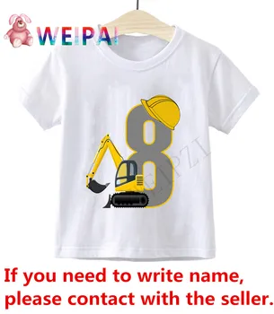 Copii Băieți Excavator Număr de Ziua de nastere 1-10 Desene animate T-Shirt Copii T-shirt Băiat și Fată Scrie Numele Cadou Amuzant 24M-9T Tricou