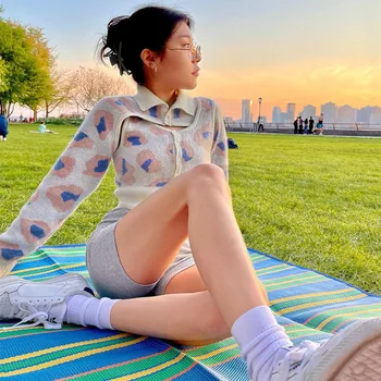 Tossy Y2k Pulover Jumper Pentru Femei Toamna Knit Top de Cultură Tie Dye Tipărite Kawaii Cardigan Topuri 90 coreeană de Moda Pulover Uza