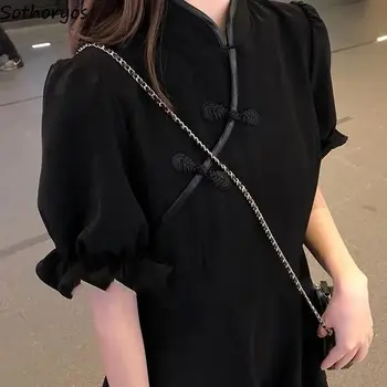 Scurt Puff Maneca Femei Rochie de Vara All-meci Negru Rochii la moda Streetwear coreeană Stil Retro de Înaltă Calitate Elegant