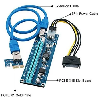 18Pcs 60cm PCI-E Express 1X la 16X Extender Riser Card cu Alimentare SATA USB Cablu pentru Grafica pentru Bitcoin Mining