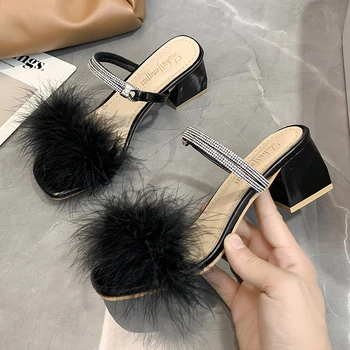 Fierbinte 2021 Femei cu Blană Sandale de Doamnelor Pantofi de Pluș Drăguț Pufos Fund Gros de Blană în aer liber Sandale Două Porți INS Fierbinte Homewear Casa