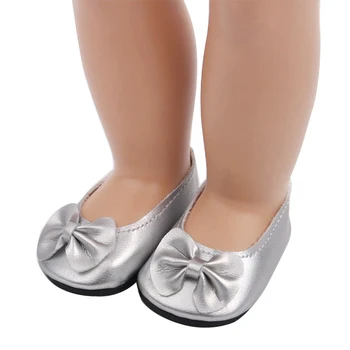 18 Inch American Doll Fete Printesa Silver Bow Dress Pantofi PU Nou-nascuti Jucarii pentru Copii Accesorii se Potrivesc 40-43 Cm Băiat Păpuși Cadou s62