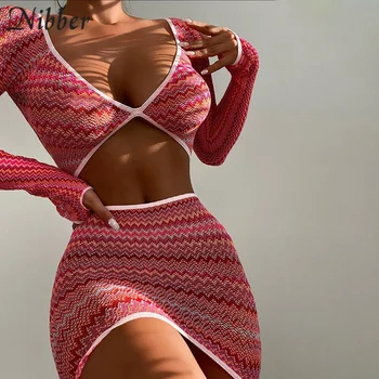 Nibber De Imprimare De Moda 2 Două Piese Set Femei Sexy Cu Maneci Lungi Low Gât Culturilor Sus+Skinny, Fuste Mini 2021 Elemente De En-Gros