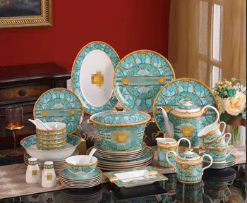 Europene geamuri chineză os portelan tacamuri set 58 cap ceramic Vest tacamuri placa castron lingura de cafea