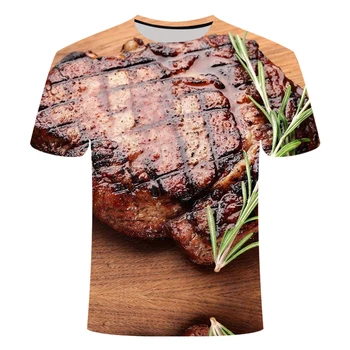 2021 nouă vară cu mânecă scurtă carne de porc carne de vită T-shirt negru piper friptura bărbați 3DT tricou hip-hop street amuzant animal de vacă top alimente de porc
