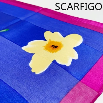 SCARFIGO Floare Albastră Lungă de Mătase Eșarfe de Moda Gatuluieșarfe Pentru Femei 140*35cm