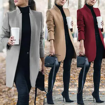 2020 Fierbinte elegante Lungi pentru Femei haina rever cu centură Jachete de culoare solidă haine de sex Feminin de Îmbrăcăminte de Lână Haină Lungă Plus Dimensiune Cardigan