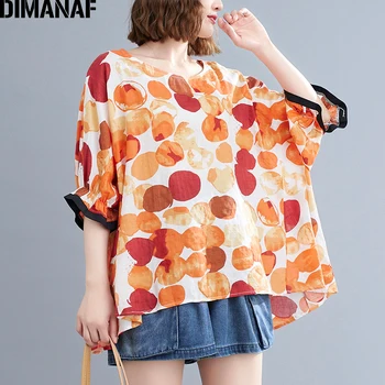 DIMANAF Femei T-Shirt, Bluze Vintage Print Pierde Vară 2021 Bază Doamna Tricouri Tricou Supradimensionat Bluza Bumbac Tunica ClothingOversize