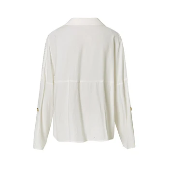 TWOTWINSTYLE Alb Bluză Casual Pentru Femei Rever Maneca Lunga Mozaic Solidă Tricou Femei la Modă Haine Noi de Primăvară Stil
