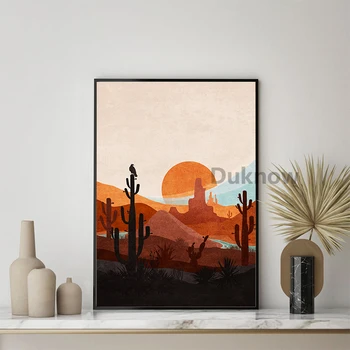Boho Abstract Soarele și Luna Peisaj Pictura Panza Printuri Galerie de Arta de Perete Poze Desert Sunrise Poster Living Decorul Camerei