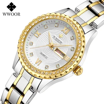 Vinde fierbinte clasic Diamond Lady ceasuri WWOOR rochie Casual Ceas de mână pentru femei data rezistent la apa de Moda Cuarț ceas montre femme 2020