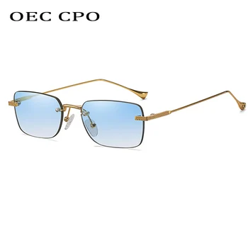 OEC CPO Moda fără ramă Dreptunghi ochelari de Soare Femei de Epocă Pătrat Ochelari de Soare de sex Feminin Fara rama Ochelari de Oameni Lunette De Soleil