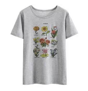 Noi de flori rotund gat culoare solidă tipărite cu mânecă scurtă T-shirt