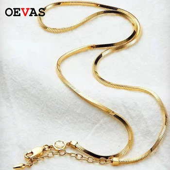 OEVAS Argint 925 Rece Pătrat Șarpe Os Placat cu Aur de 18K Colier Pentru Femei Partid Fine Bijuterii Cadouri