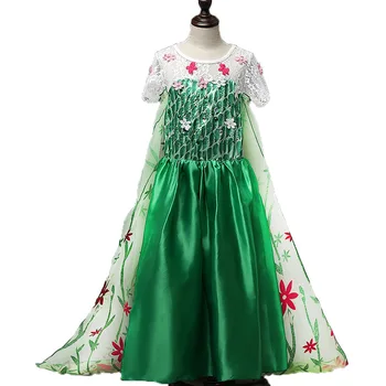 Snow Queen Elsa Petrecere de Ziua Rochie de Cosplay Costum de Vara Fete Elegante Verde Floral Rochii de Copii de Halloween Îmbrăcăminte