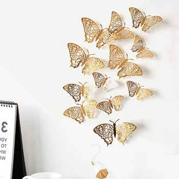 Fierbinte 12buc 3D Autocolante de Perete Butterfly Autocolante de Perete Gol Fluture pentru Copii, Camere Home Decor de Perete Frigider Autocolante Decor D6