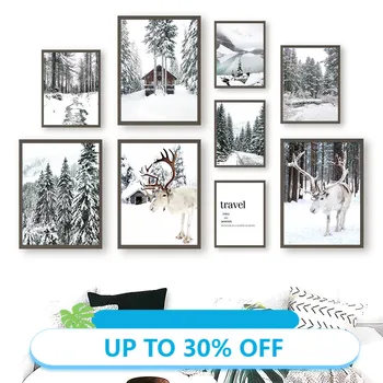 Panza Pictura Reni Cedru Iarnă, Zăpadă, Pădure Casă Arta de Perete Nordic Postere si Printuri Poze de Perete pentru Living Decorul Camerei