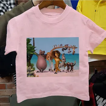 2021 Nou Copil Cămașă de Desene animate Madagascar Leu Imprimare Băieți Fete T-shirt Top Drăguț Băiat Fată Tricou Estetica Maneci Scurte Moda