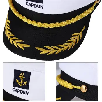 Adult Iaht, Barcă, Navă Marinar Căpitanul Costum Pălărie Capac Marinei Amiralul Marin Brodate Căpitanul Capac (Alb)