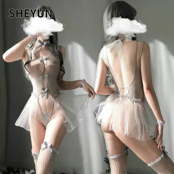 Lenjerie Sexy pentru Femei Set Lenjerie Costum de Seductie Fluture Curea Casual Spandex Kawaii Cosplay Transparent Rochie de Seara